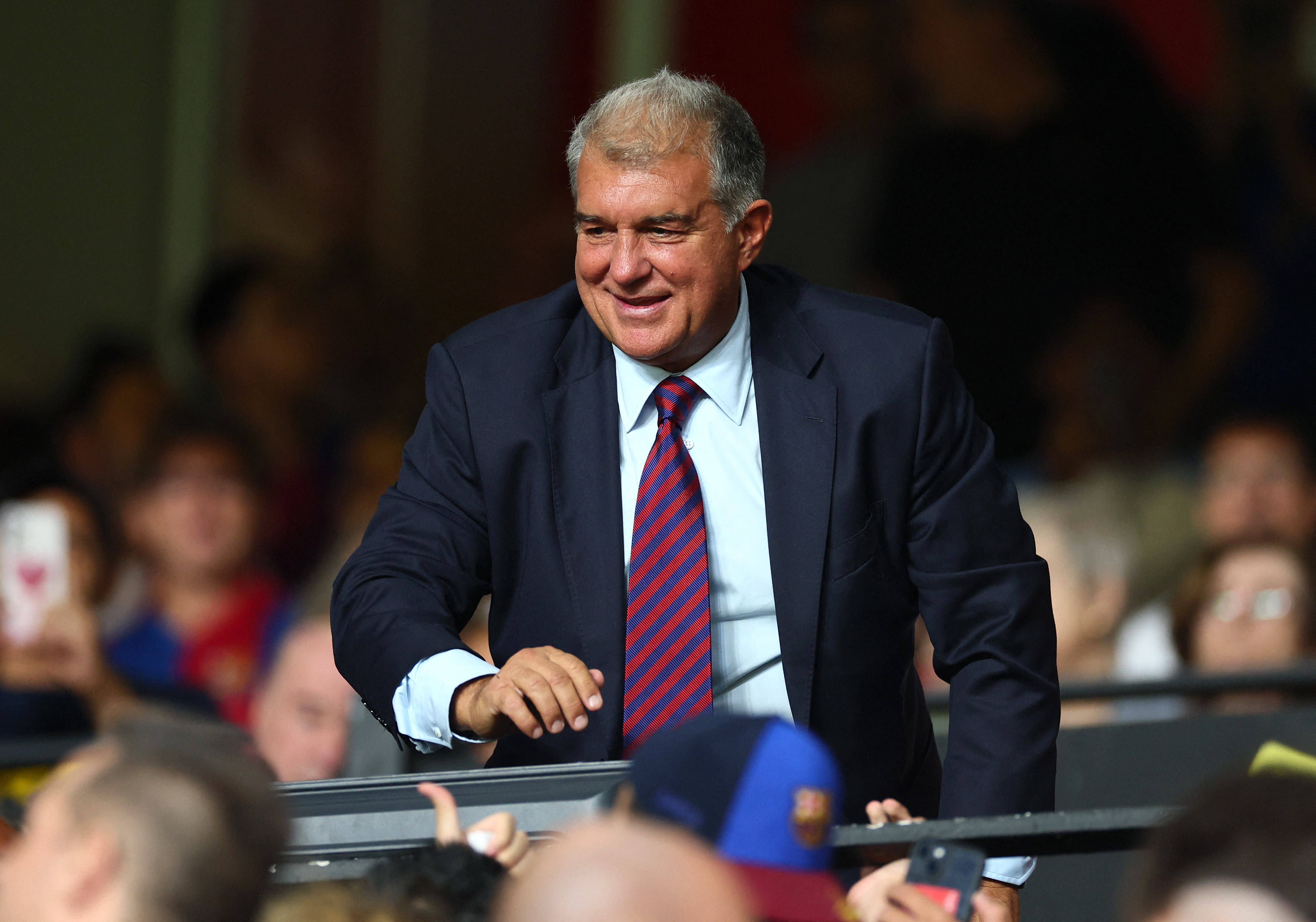 Soccer Football - LaLiga - Rayo Vallecano v FC Barcelona - Campo de Futbol de Vallecas, Madrid, Spain - August 31, 2025 FC Barcelona president Joan Laporta REUTERS/Isabel Infantes