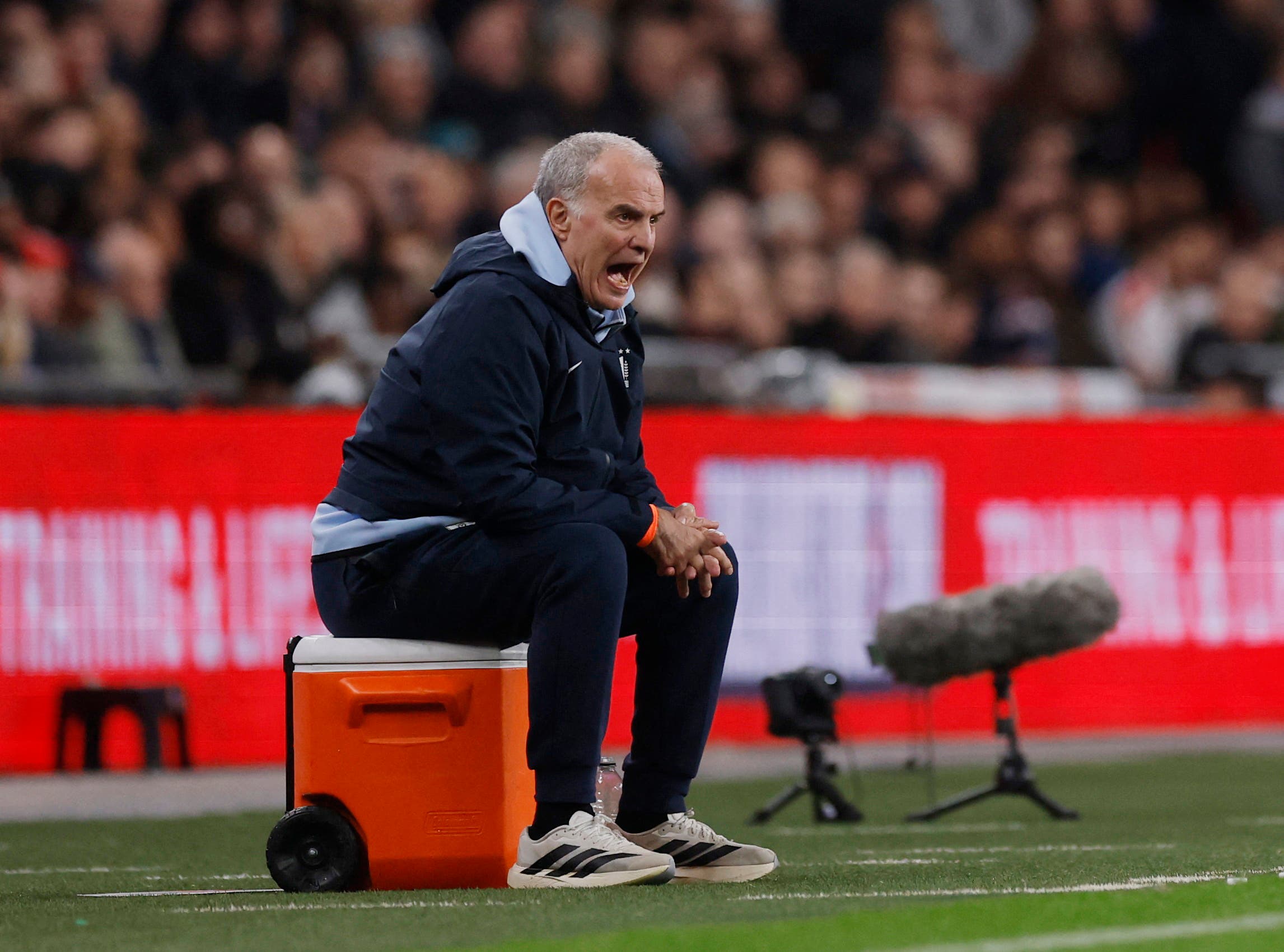 Soccer Football - International Friendly - England v Uruguay - Wembley Stadium, London, Britain - March 27, 2026 Uruguay coach Marcelo Bielsa reacts Action Images via Reuters/Andrew Couldridge