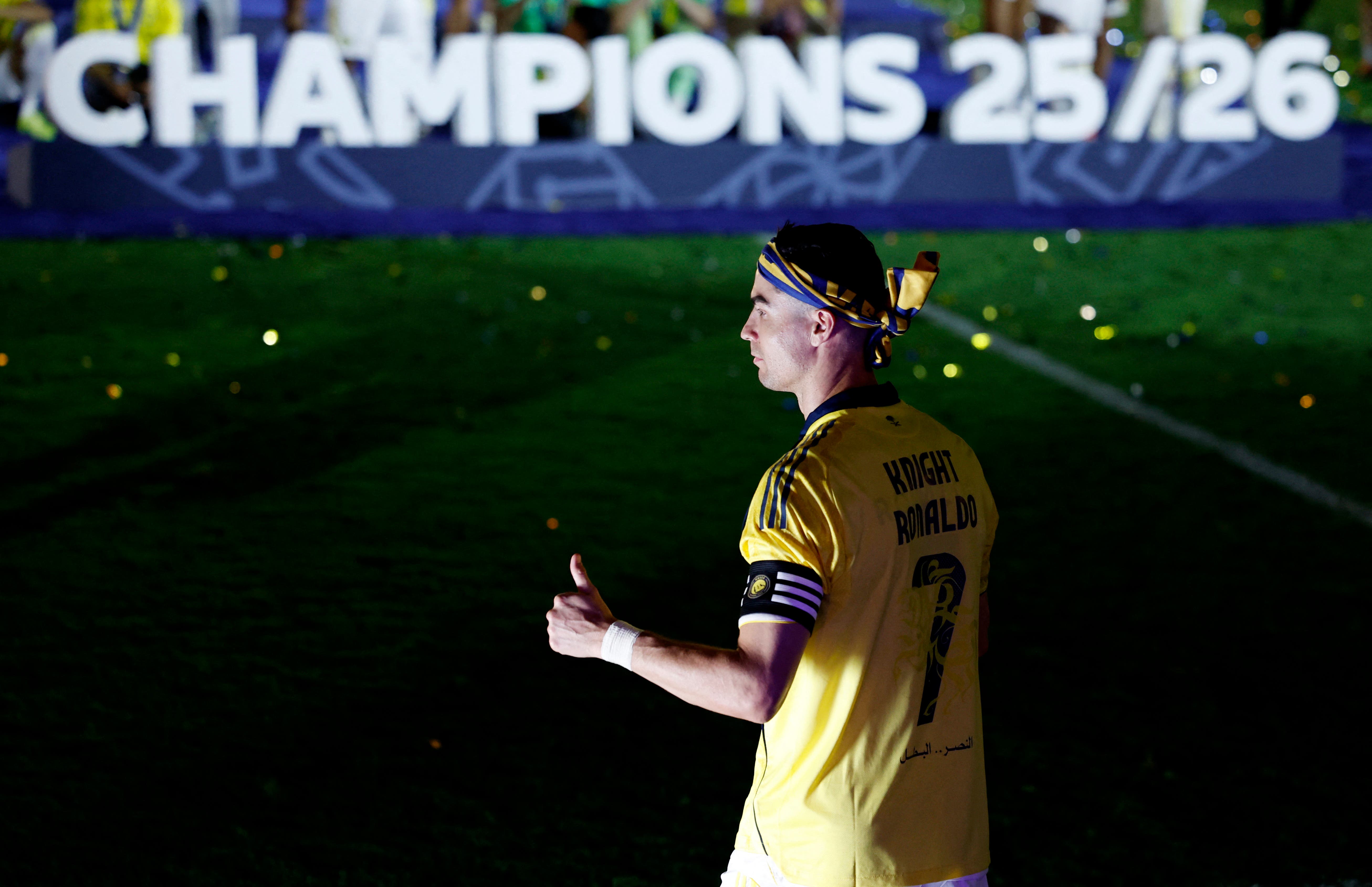 Soccer Football - Saudi Pro League - Al Nassr v Damac - Al Awwal Park, Riyadh, Saudi Arabia - May 21, 2026 Al Nassr's Cristiano Ronaldo celebrates after winning the Saudi Pro League REUTERS/Hamad I Mohammed