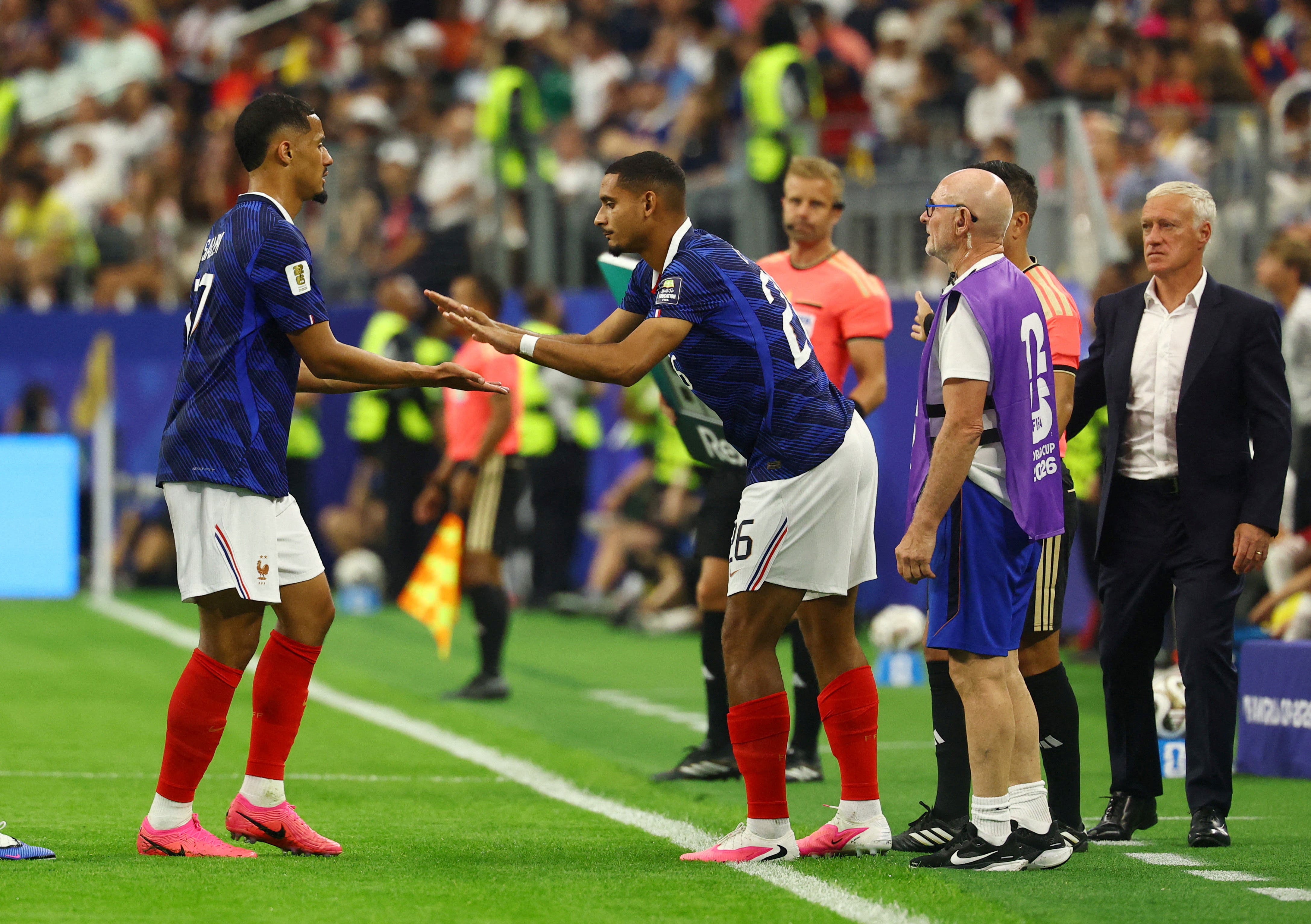 Soccer Football - FIFA World Cup 2026 - Semi Final - France v Spain - Dallas Stadium, Arlington, Texas, U.S. - July 14, 2026 France's Maxence Lacroix comes on as a substitute to replace William Saliba REUTERS/Kai Pfaffenbach TPX IMAGES OF THE DAY

