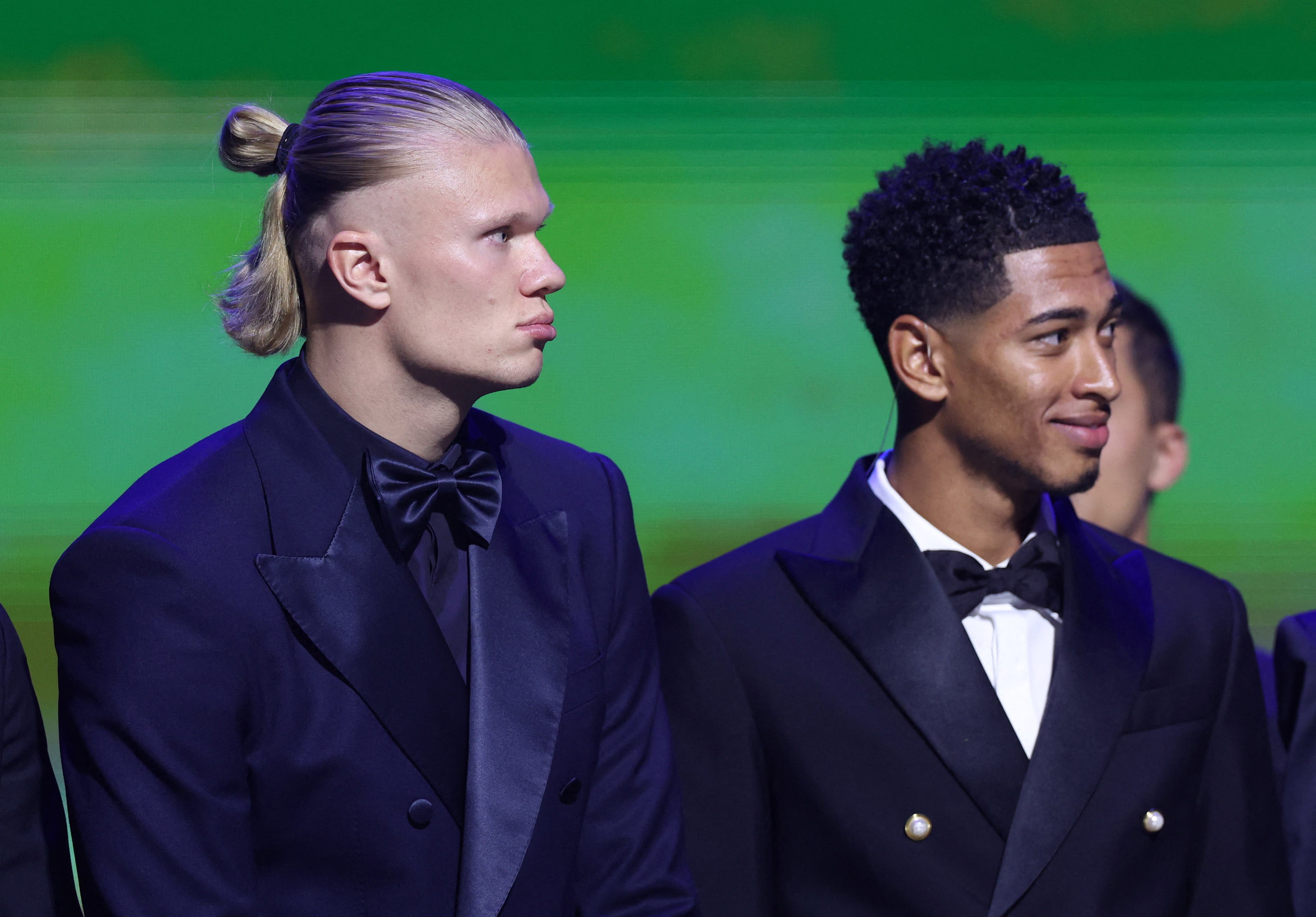 Soccer Football - 2023 Ballon d'Or - Chatelet Theatre, Paris, France - October 30, 2023 Manchester City's Erling Haaland and Real Madrid's Jude Bellingham during the awards REUTERS/Stephanie Lecocq

