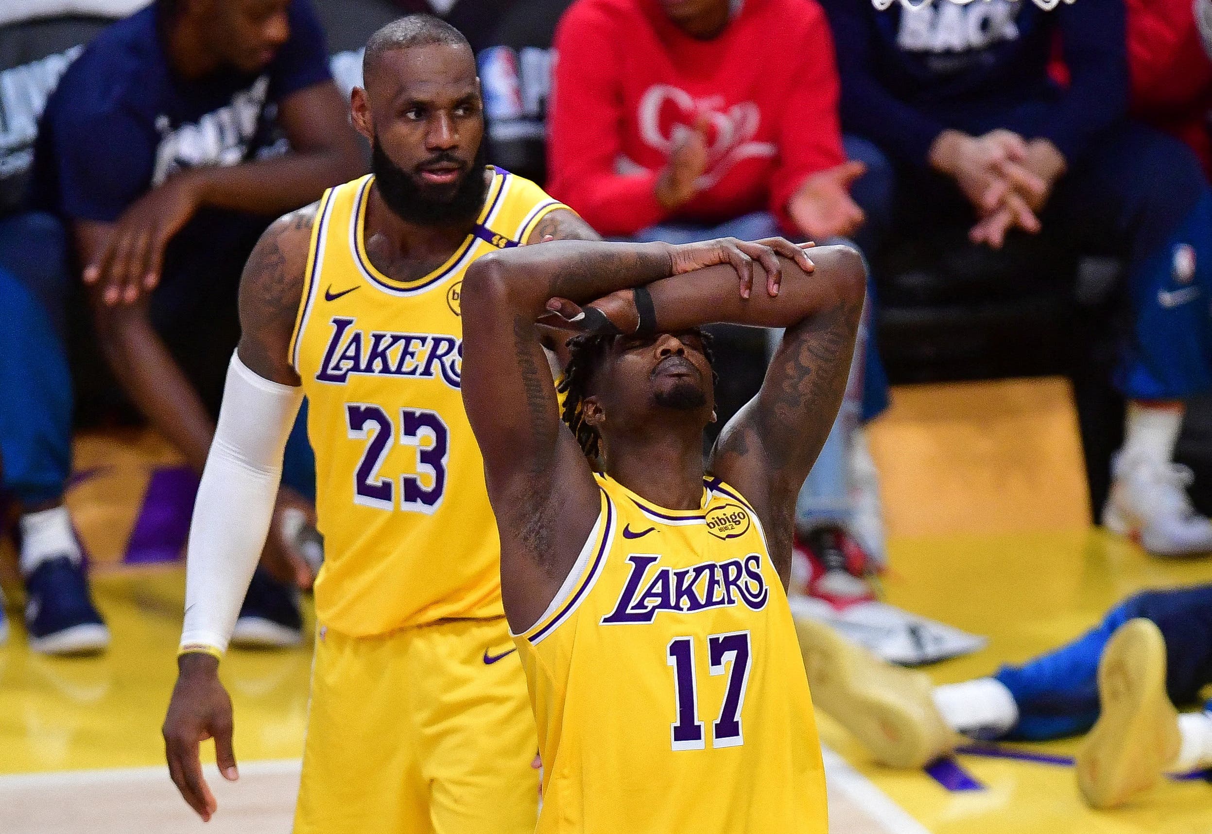  Dorian Finney-Smith and LeBron James for the Los Angeles Lakers' Game 5 against the Minnesota Timberwolves.