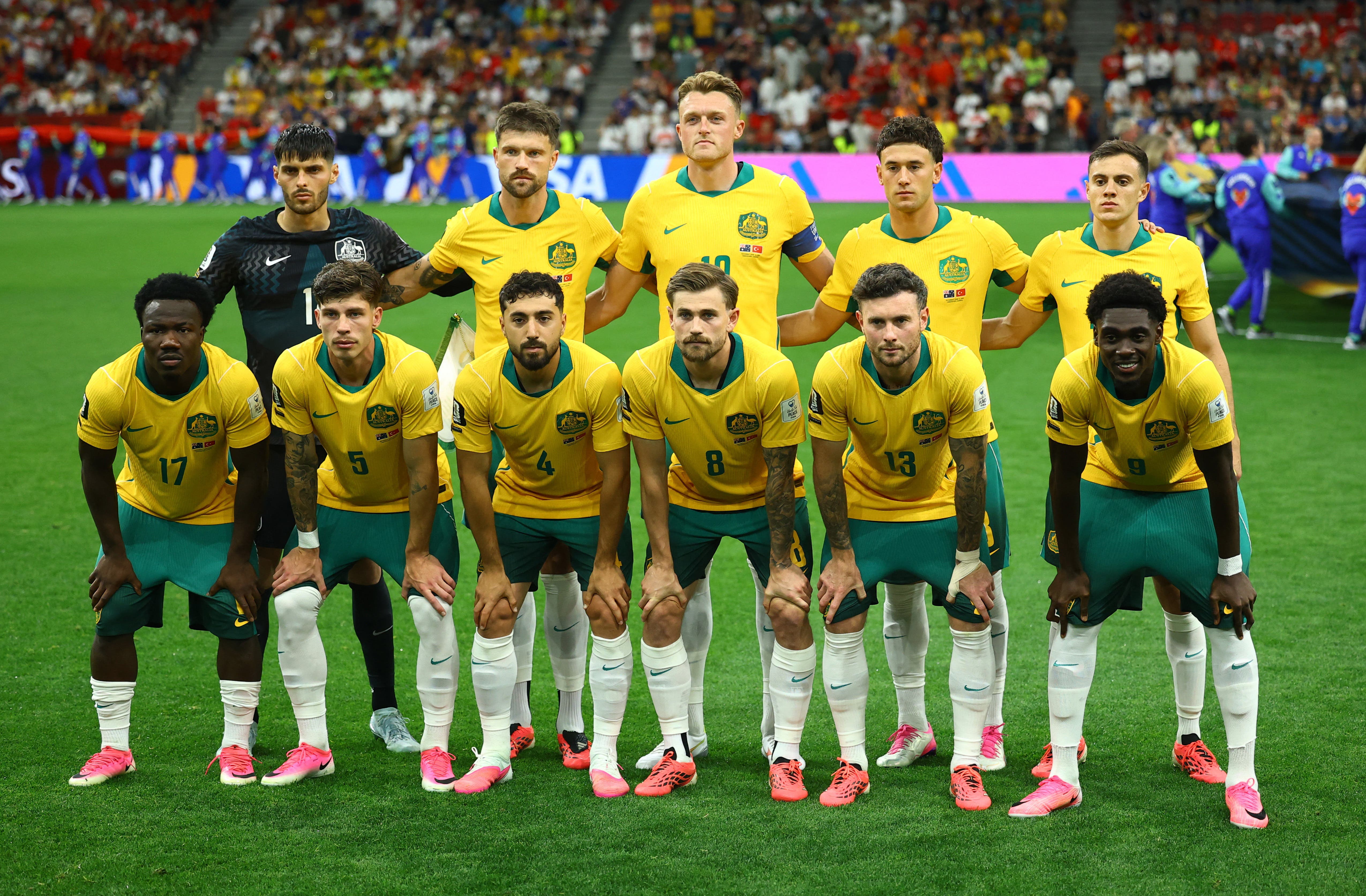 Soccer Football - FIFA World Cup 2026 - Group D - Australia v Turkey - BC Place, Vancouver, Canada - June 13, 2026 Australia players pose for a team group photo before the match REUTERS/Albert Gea