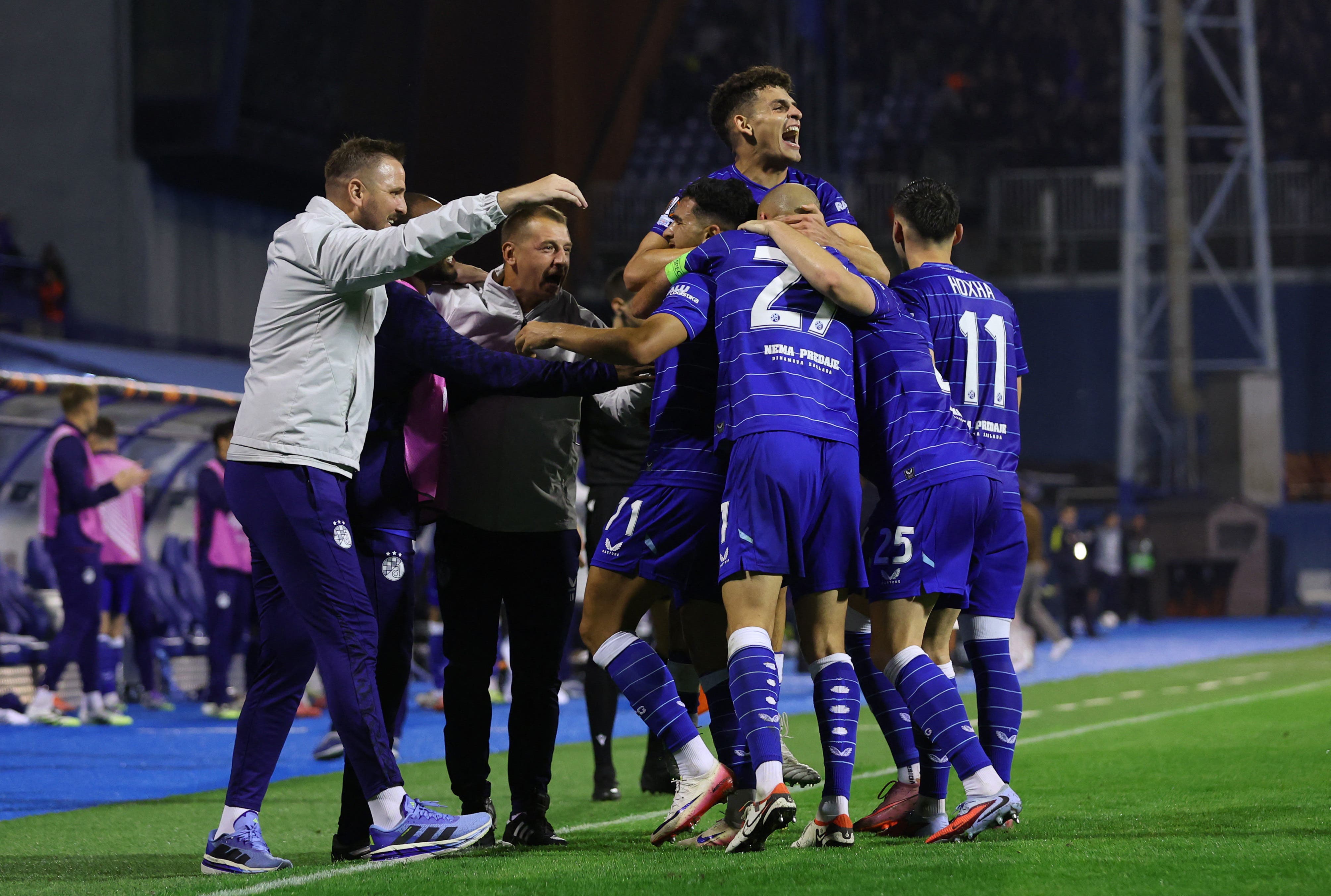 Dinamo Zagreb celebrating goal against Fenerbahce in the Europa League.