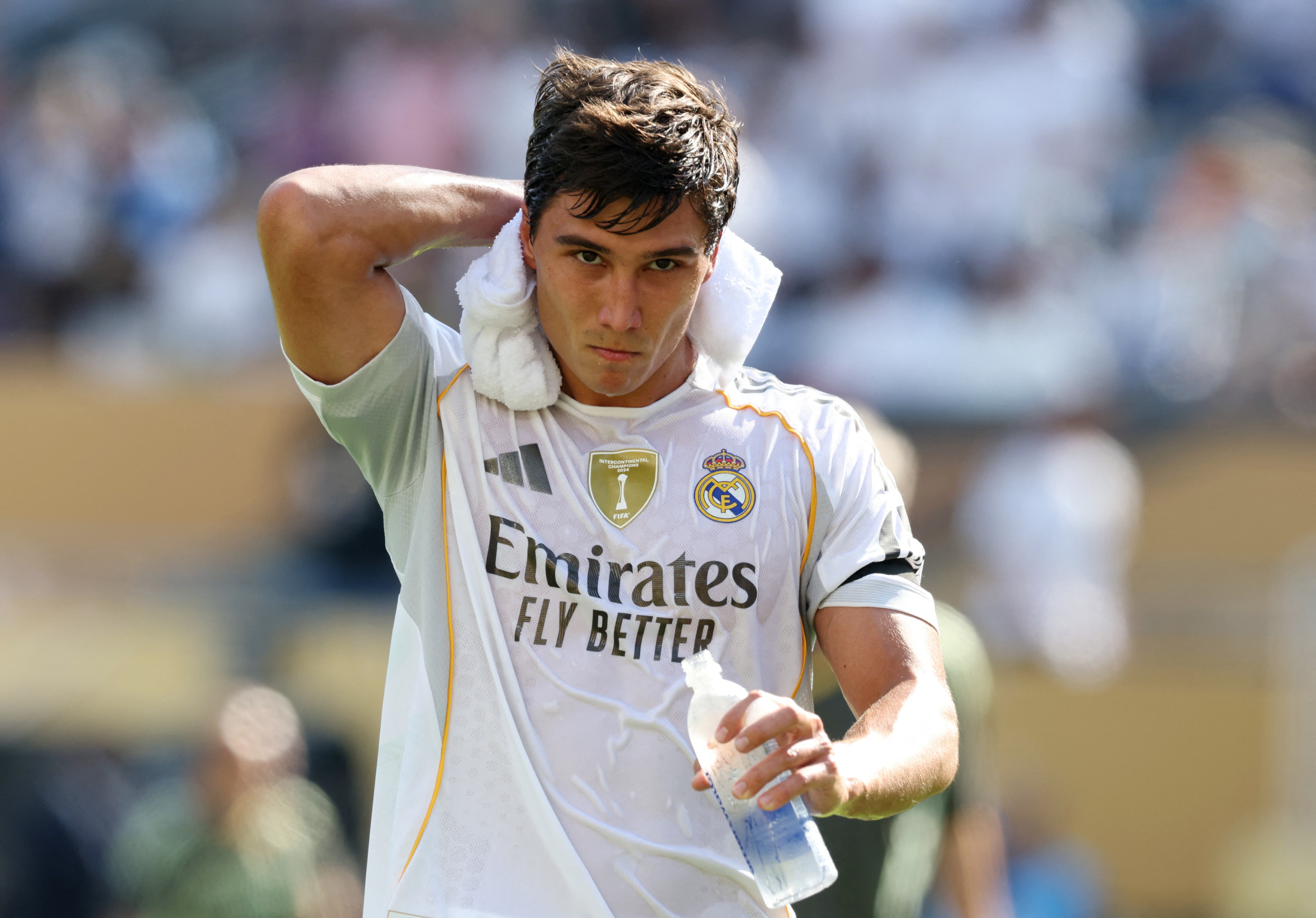 Soccer Football - FIFA Club World Cup - Quarter Final - Real Madrid v Borussia Dortmund - MetLife Stadium, East Rutherford, New Jersey, U.S. - July 5, 2025 Real Madrid's Gonzalo Garcia at half time IMAGN IMAGES via Reuters/Vincent Carchietta

