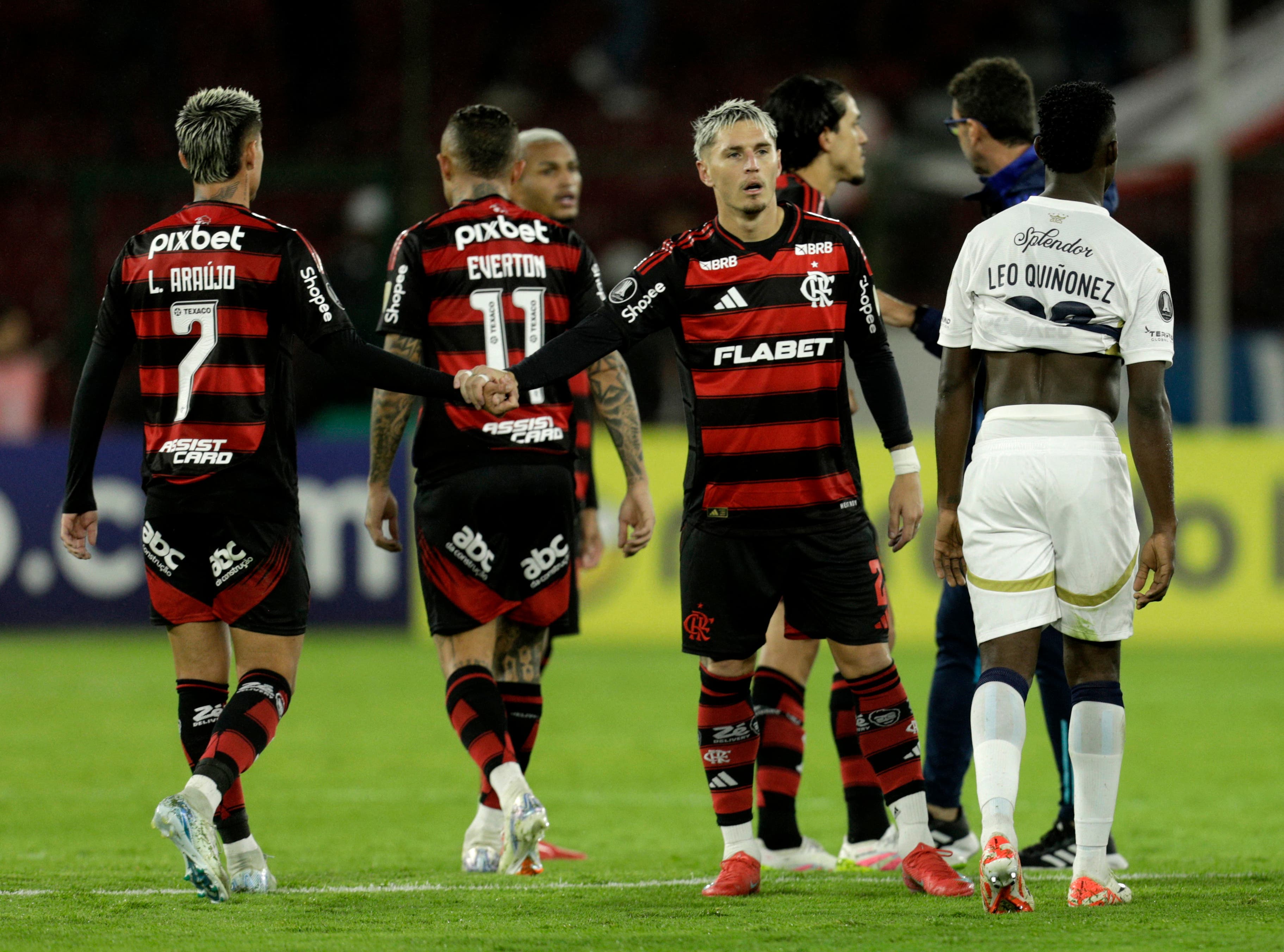Flamengo's Gullermo Varela reacts after the match