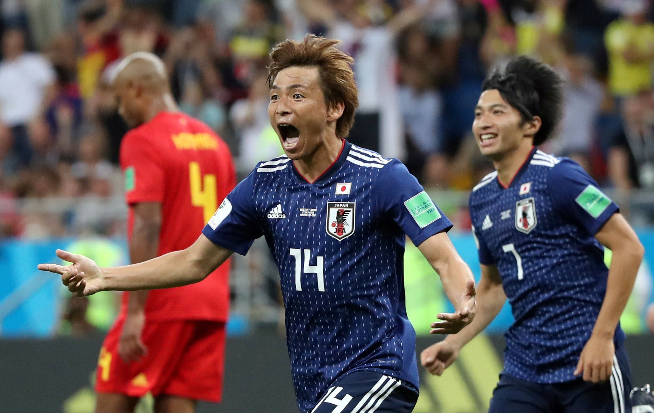 Soccer Football - World Cup - Round of 16 - Belgium vs Japan - Rostov Arena, Rostov-on-Don, Russia - July 2, 2018 Japan's Takashi Inui celebrates scoring their second goal REUTERS/Marko Djurica TPX IMAGES OF THE DAY