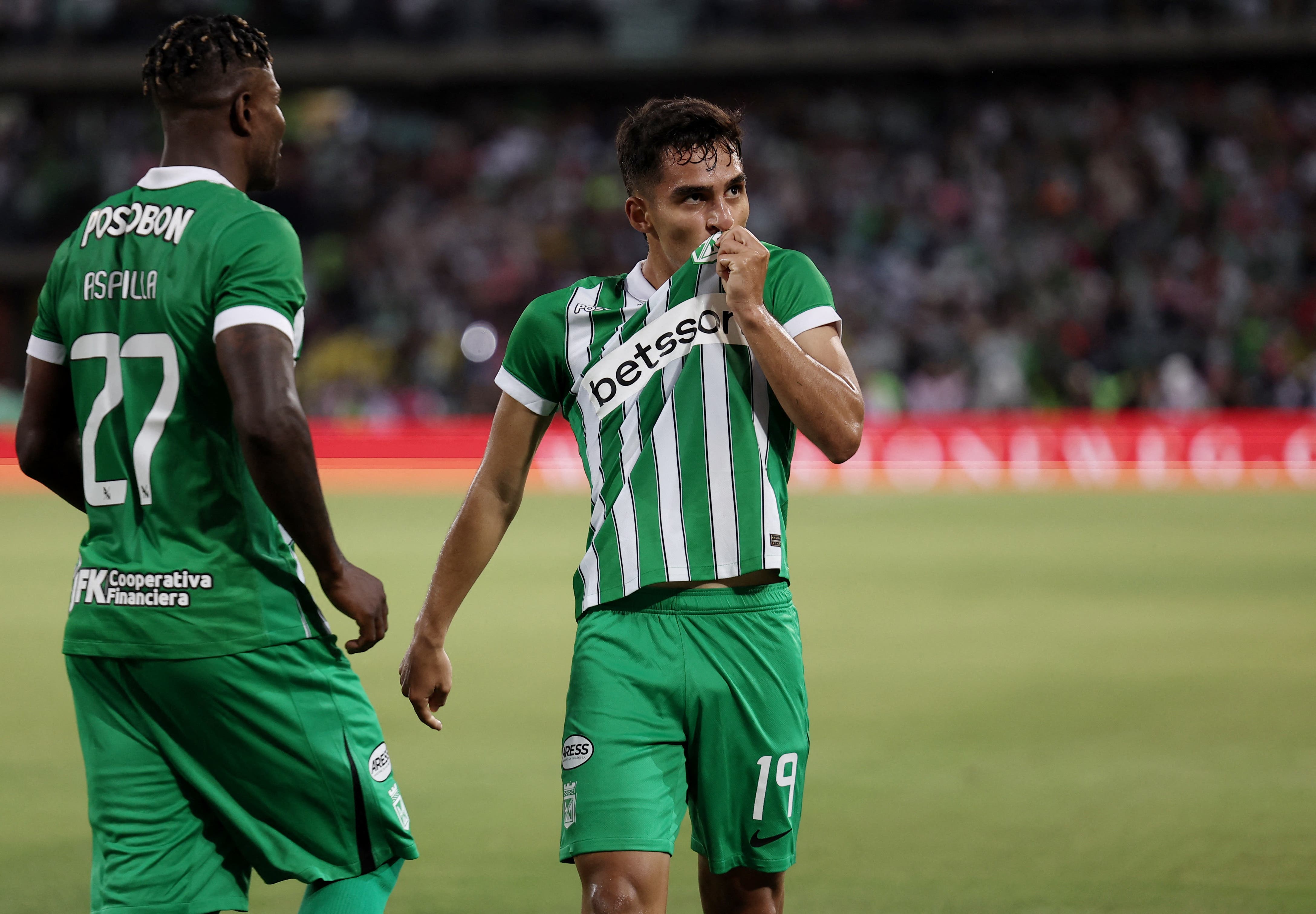 Soccer Football - Club Friendly - Atletico Nacional v Inter Miami - Estadio Atanasio Girardot, Medellin, Colombia - January 31, 2026 Atletico Nacional's Juan Manuel Rengifo celebrates scoring their first goal REUTERS/Luisa Gonzalez