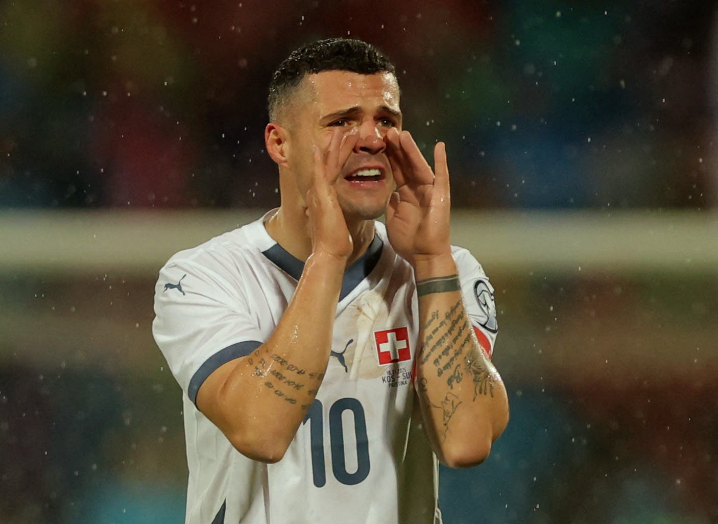 Soccer Football - FIFA World Cup - UEFA Qualifiers - Group B - Kosovo v Switzerland - Fadil Vokrri Stadium, Pristina, Kosovo - November 18, 2025 Switzerland's Granit Xhaka reacts REUTERS/Valdrin Xhemaj