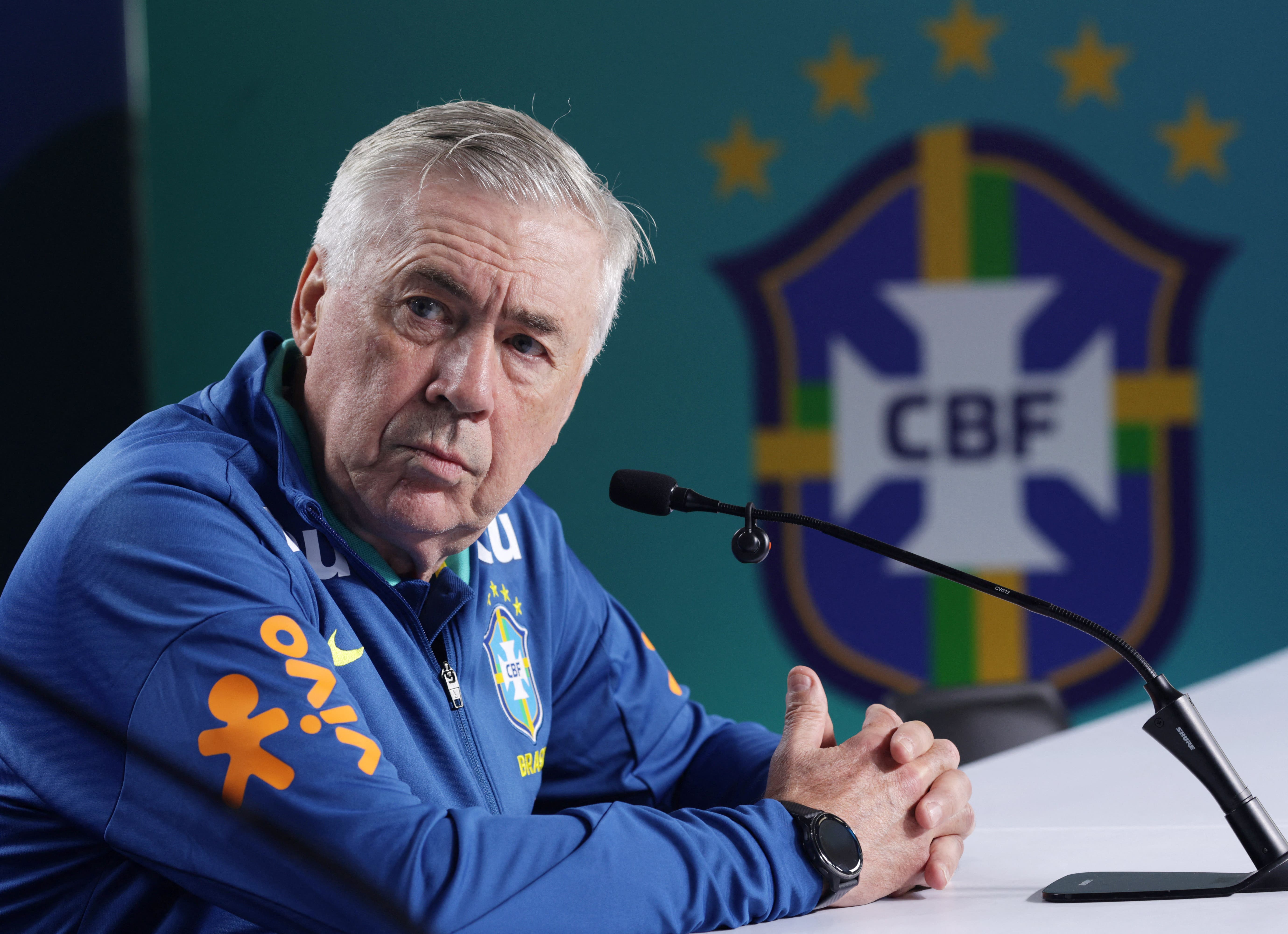 Carlo Ancelotti during a press conference for the brazilian national team.