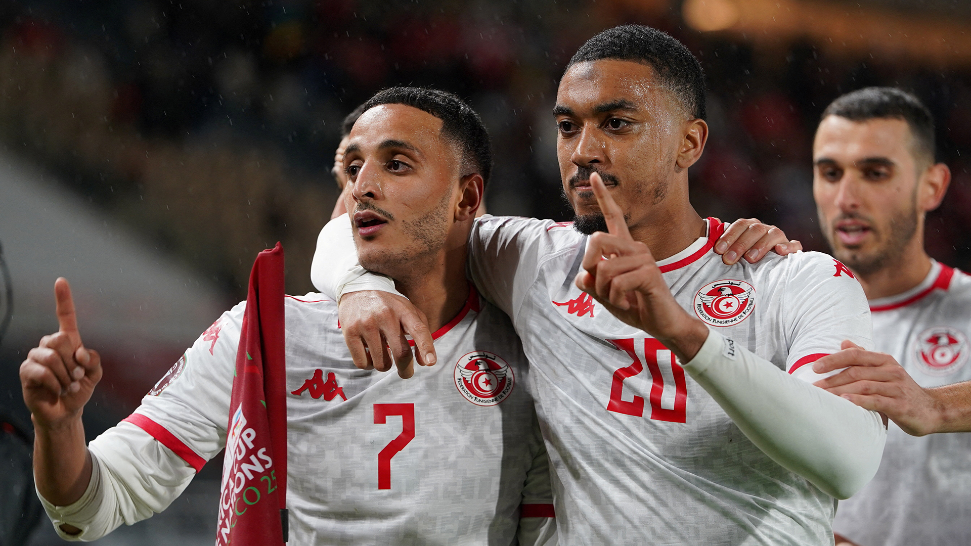 FILE PHOTO: Soccer Football - CAF Africa Cup of Nations - Morocco 2025 - Group C - Tunisia v Uganda - Prince Moulay Abdellah Stadium, Rabat, Morocco - December 23, 2025 Tunisia's Mohamed Elias Achouri celebrates scoring their third goal Yan Valery REUTERS/Stringer/File Photo