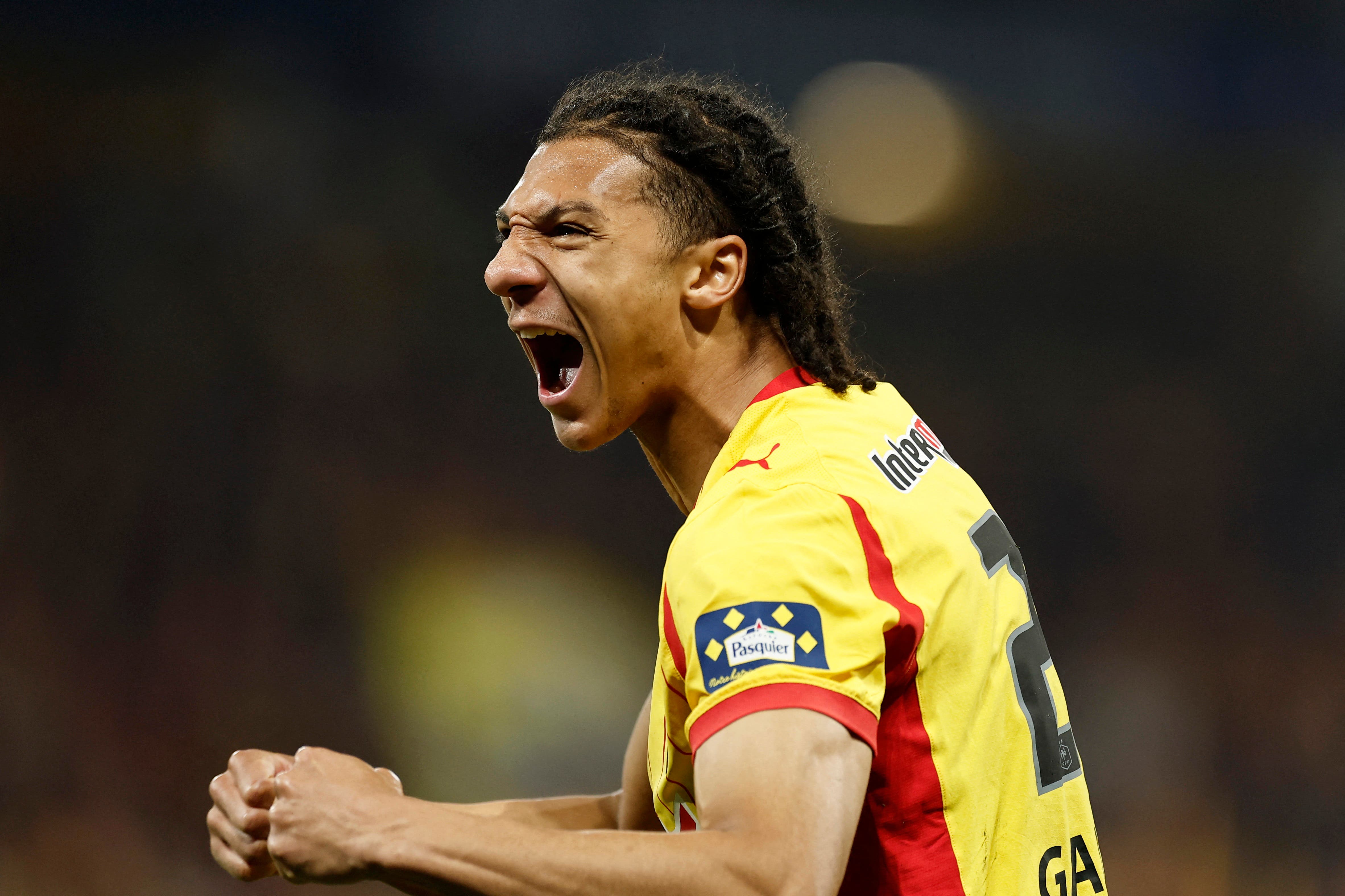 Soccer Football - Coupe de France - Semi Final - RC Lens v Toulouse - Stade Bollaert-Delelis, Lens, France - April 21, 2026 RC Lens' Pierre Ganiou reacts REUTERS/Benoit Tessier