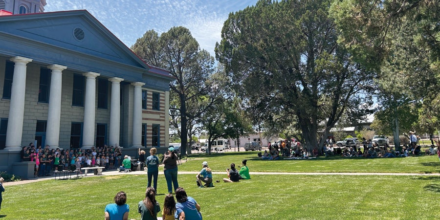 photo of the Jeff Davis County Courthouse where Fort Davis ISD’s elementary students performed 
a spring music program for parents, friends, and other residents in this Far West Texas town