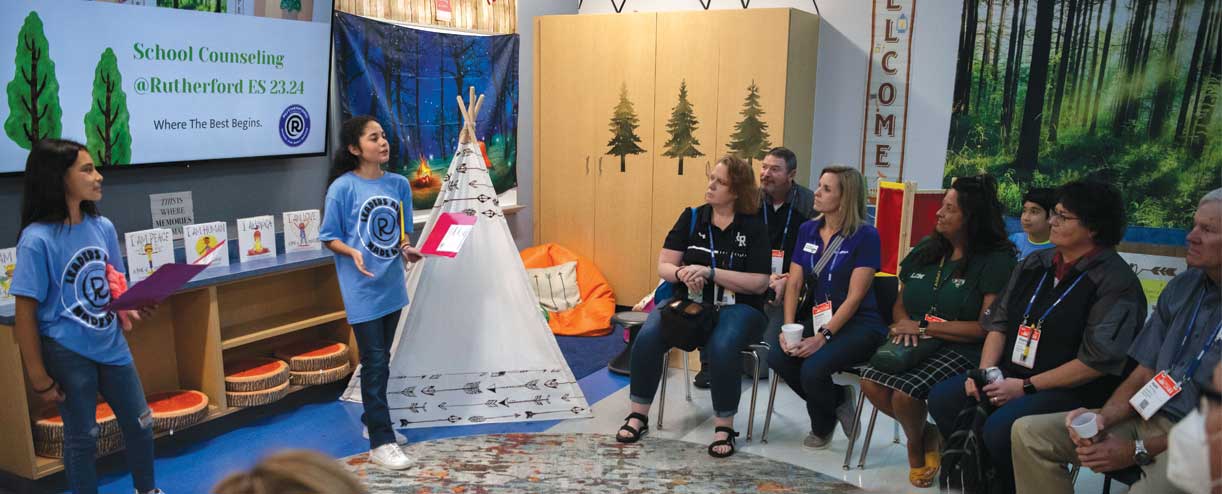 A Rutherform Elementary School student tells school board members about Camp Calm, a place students can go to learn about social emotional learning.