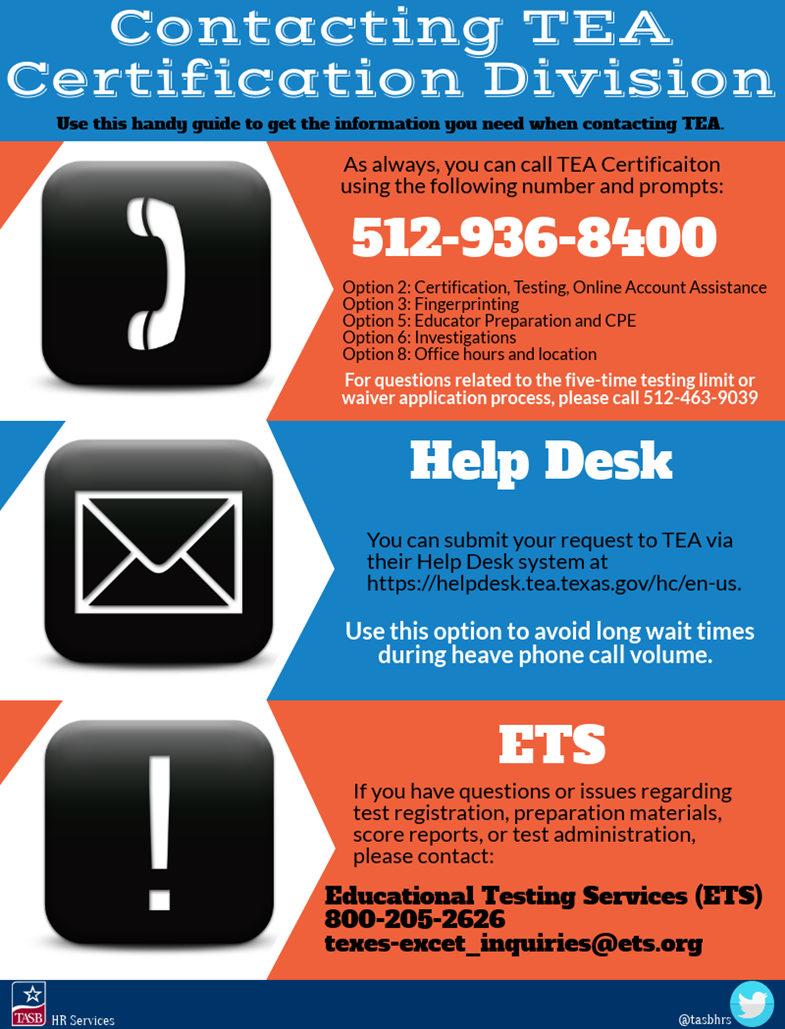 Infographic How to Contact the TEA Certification Division TASB