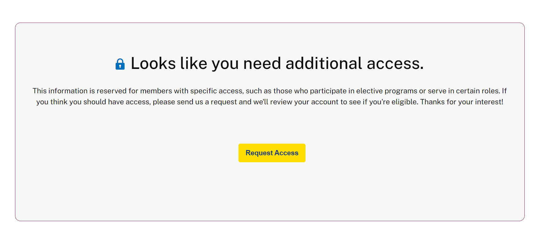 screenshot of the Request Access notification page