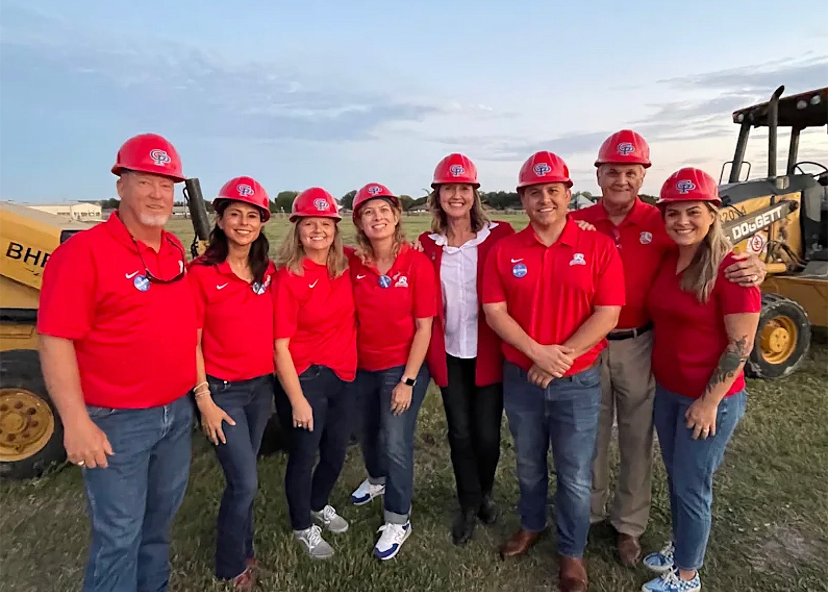 The Gregory-Portland ISD board of trustees and superintendent Michelle Cavazos attend a groundbreaking ceremony.