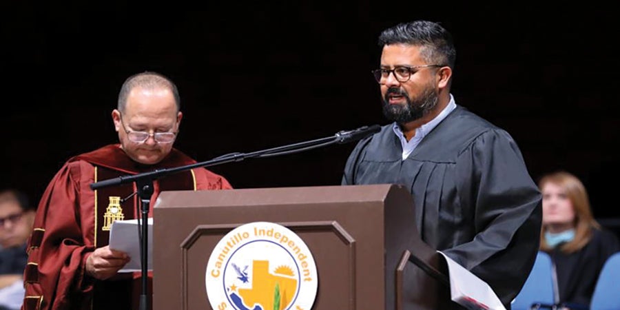 Armando Rodriguez, Canutillo ISD board president, speaks at the Canutillo High School graduation ceremony in May 2024.