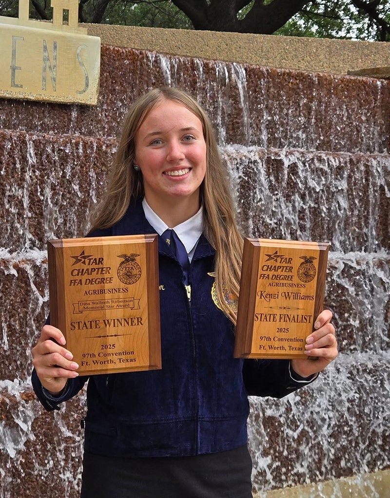  In 2025, Kenzi Williams was named the State Winner in Agribusiness at the FFA annual convention in Fort Worth.