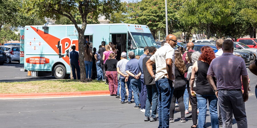 TASB Employees waiting in line for PTerry's burgers