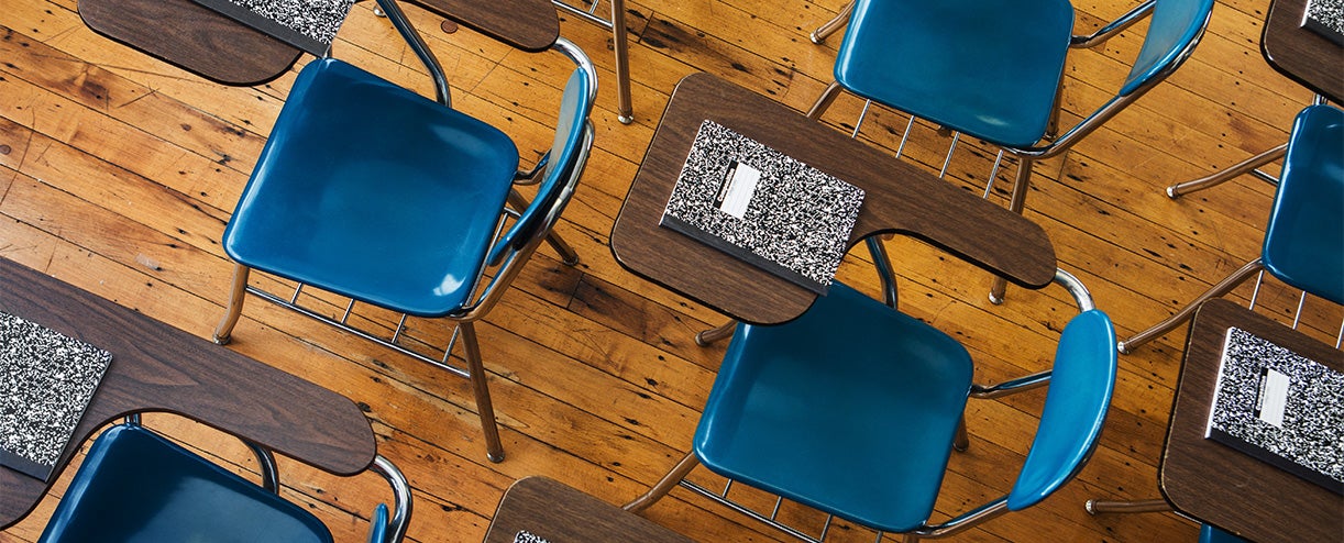 Classroom with empty desks