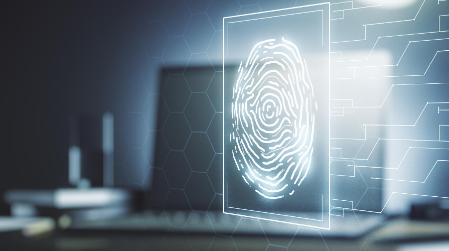 Image of a fingerprint in front of a computer
