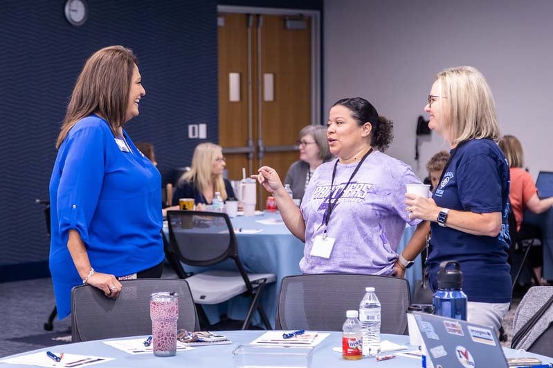 Liberty Hill's Zoed Rodriguez (center), HR Specialist; and Lisa Garner, Benefits Coordinator, caught up with TASB Risk Management Services Claims Manager Connie Castilleja.
