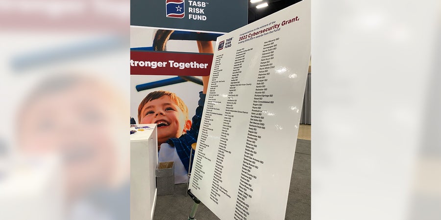 Poster board with list of cyber grant winners