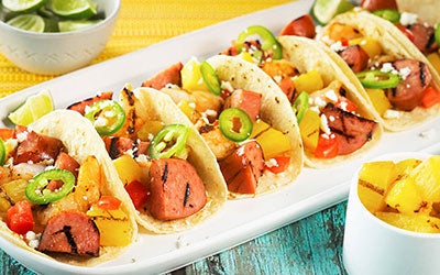 Tacos De Piña Y Camarones A La Parrilla
