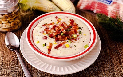 Sopa Estilo Chowder De Jamón, Tocino Y Maíz