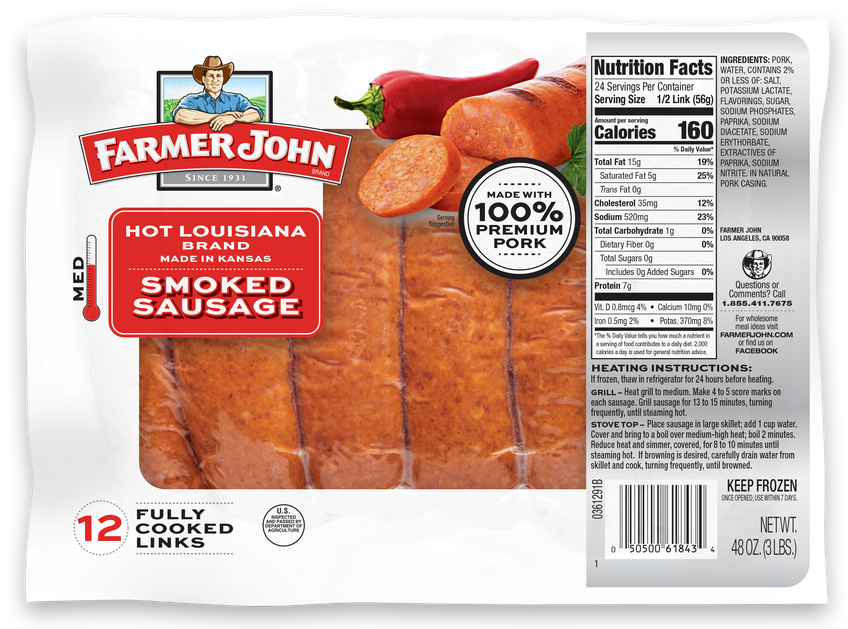 Hot Louisiana Smoked Sausage 3lb.
