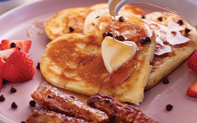 Heart Pancakes and Sausage