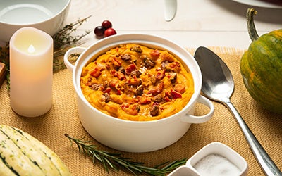 Mashed Cinnamon Roasted Sweet Potatoes With Bacon