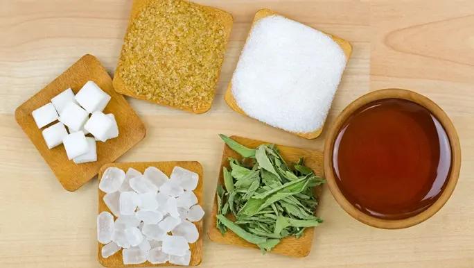 Sugar, honey, stevia leaves and other sweeteners