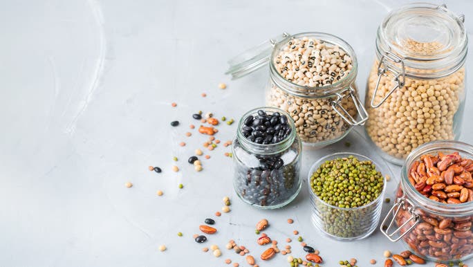 Jars of dried legumes