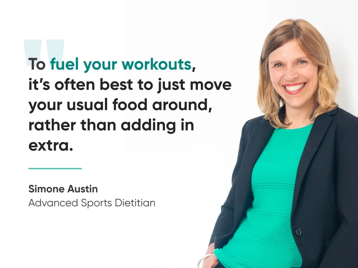 Simone Austin, Advanced Sports Dietitian and Chair of healthylife Advisory Board, gives a quote on sports nutrition.