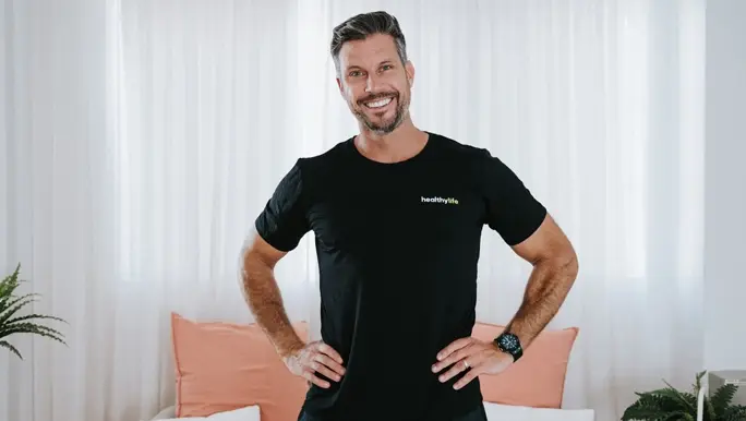 Sam Wood in a black healthylife t-shirt