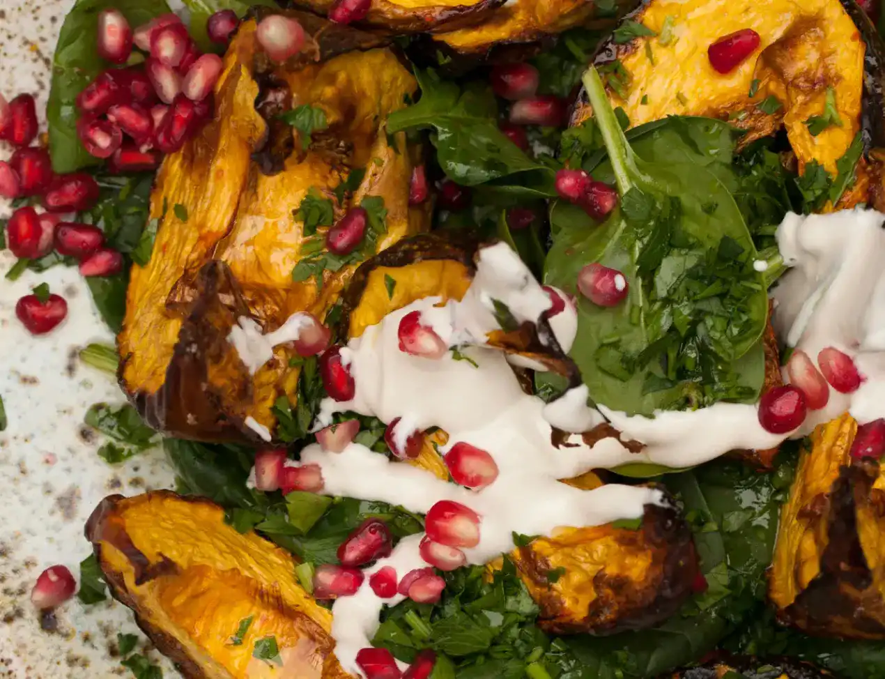 Roasted Pumpkin Salad with Tahini & Pomegranate