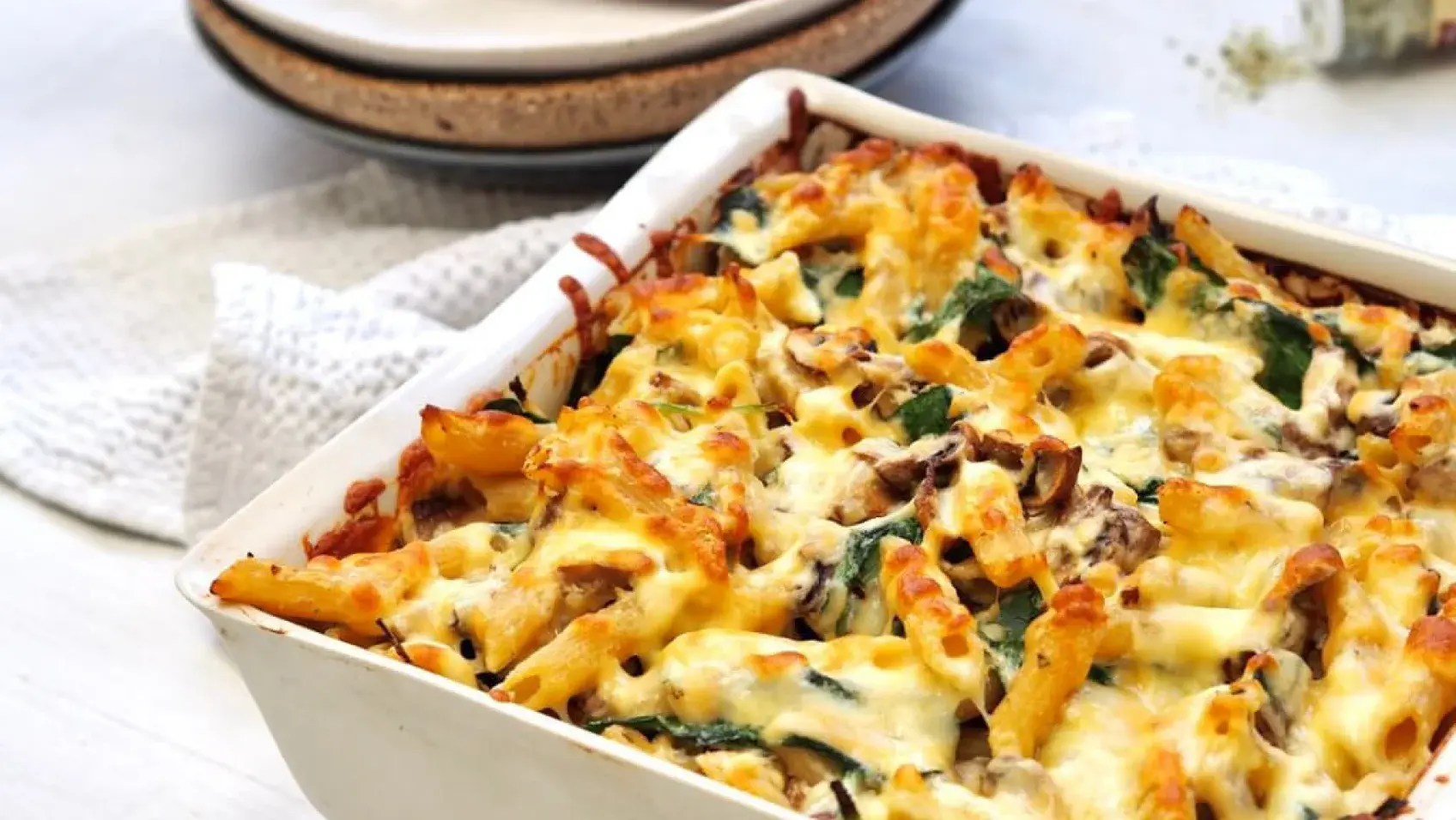 Baked Ricotta, Mushroom, and Spinach Ziti