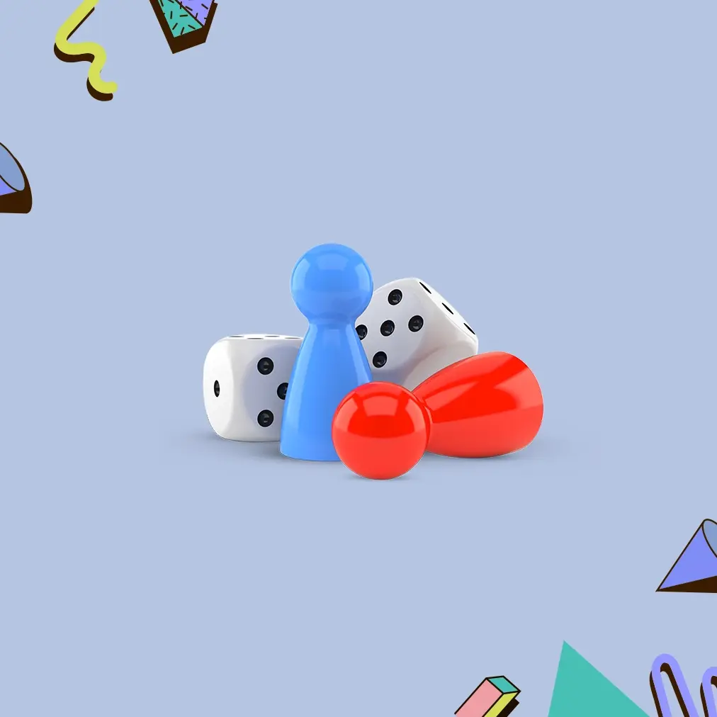 Game pieces on a graphic background