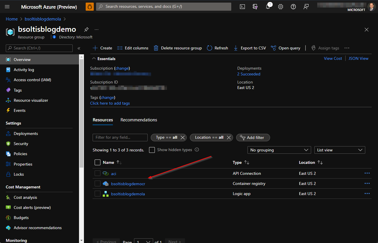 Deploying an image from Azure Container Registry with Azure Logic Apps ...