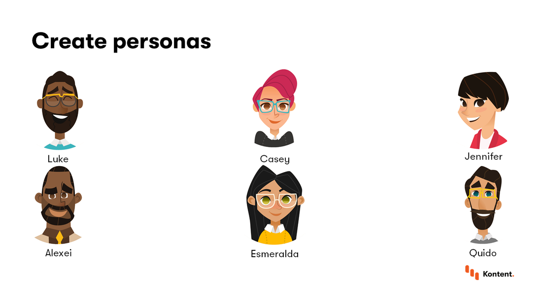 Cartoon heads for each of our six personas