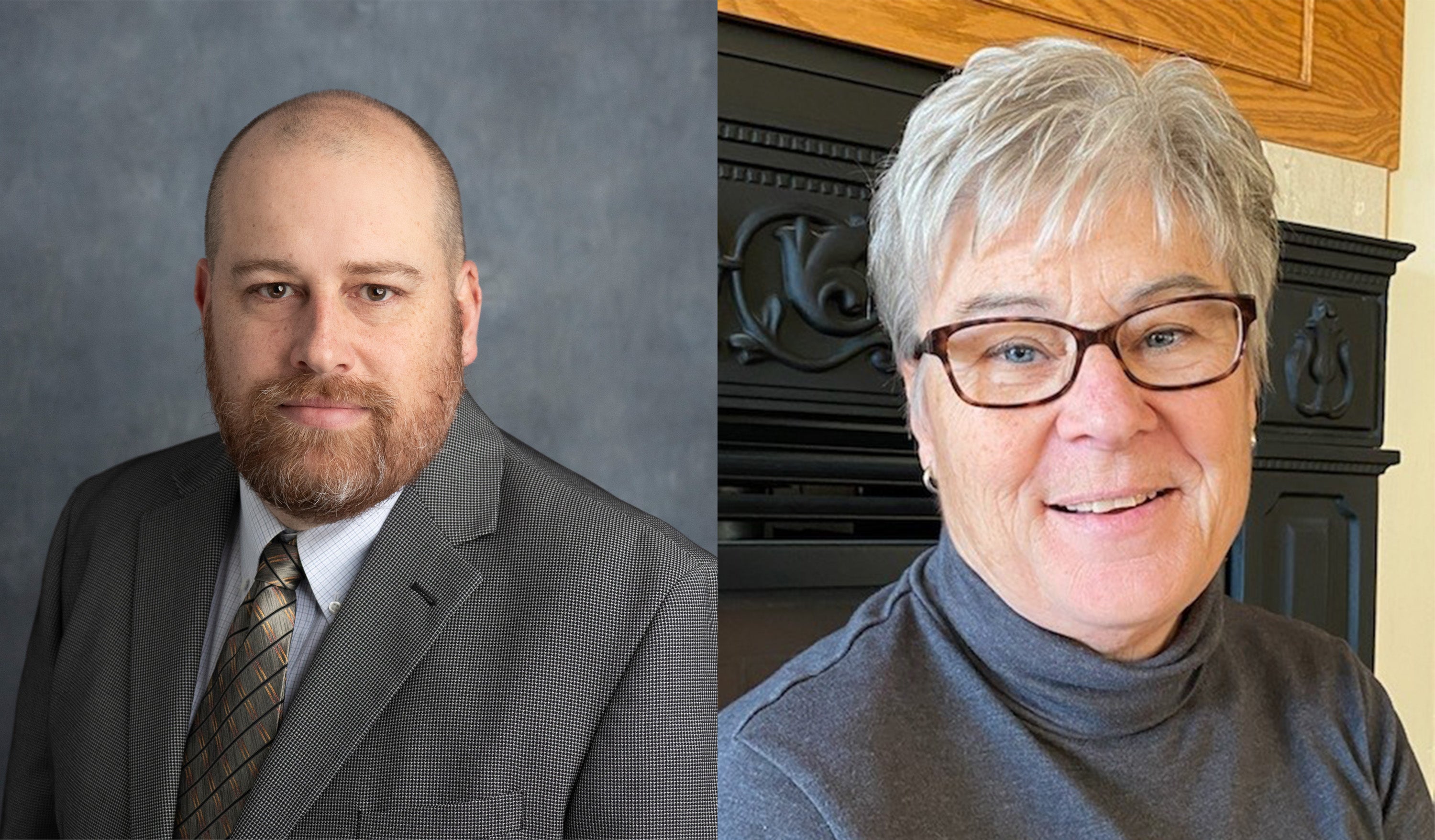 Side-by-side photographs of ARRT Trustees Jason Barrett and Denise Fandel