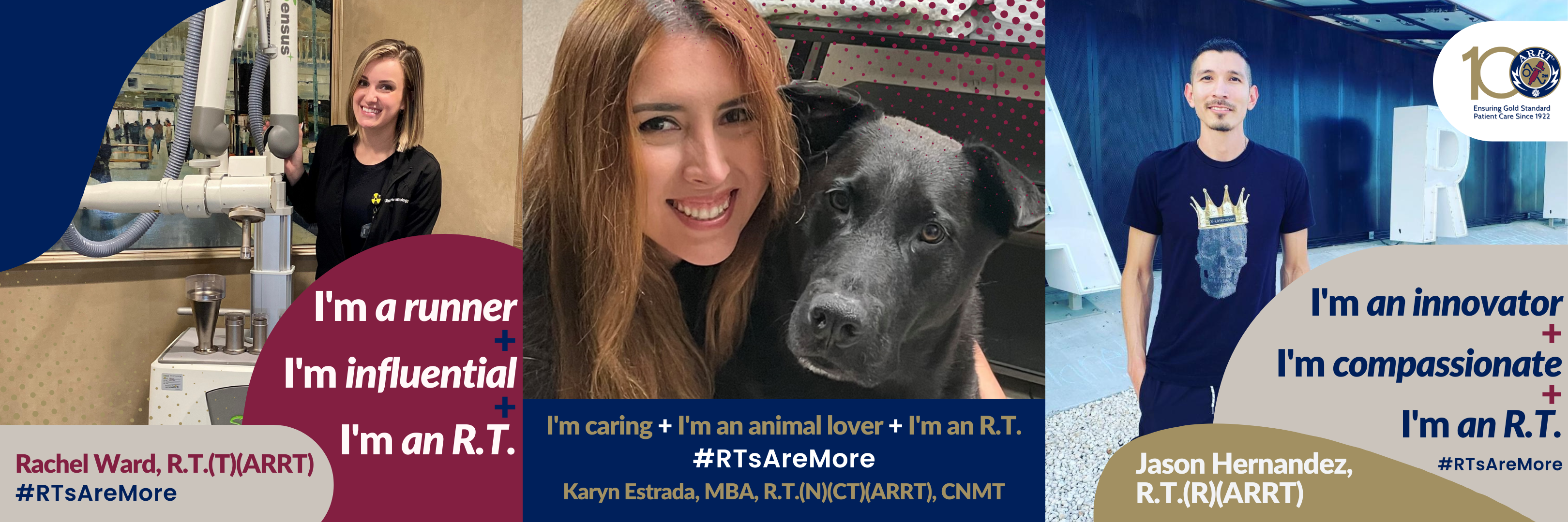 Three examples of ARRT's #RTsAreMore social media posts 