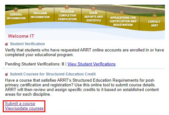 Screenshot of the Program Director website with a red box highlighting the links to 