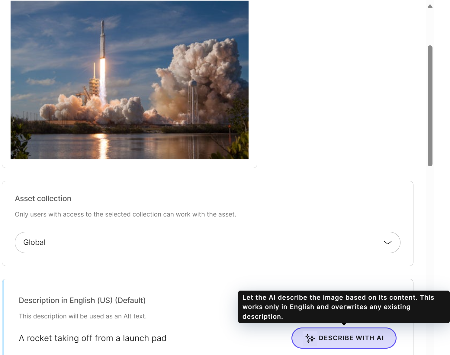 Using Describe with AI to generate an alt text.