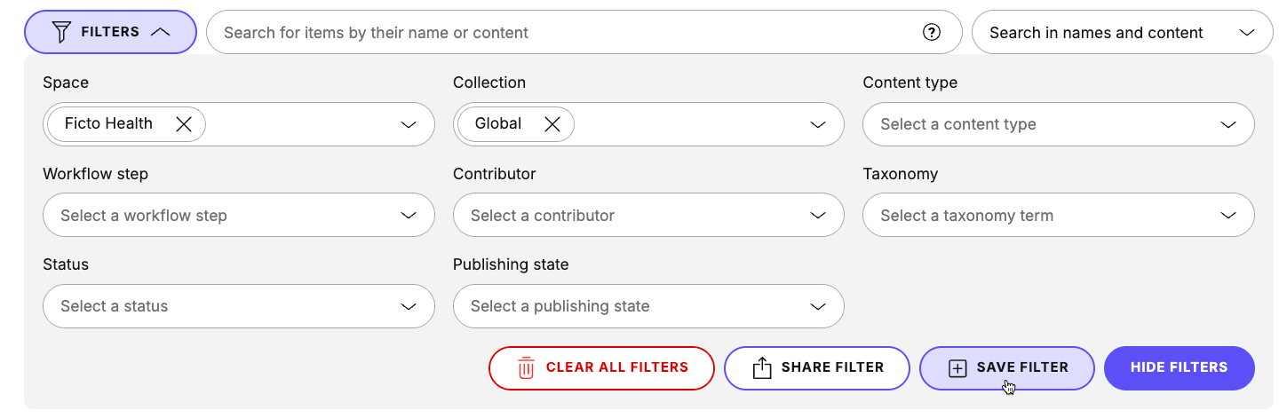 Saving a filter for later use