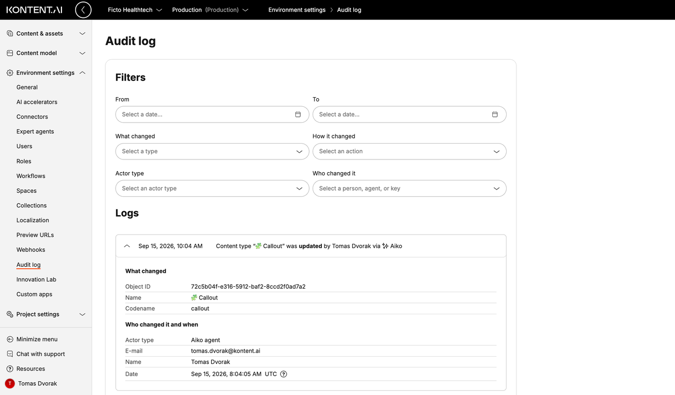 Displaying details of an event in Audit log.