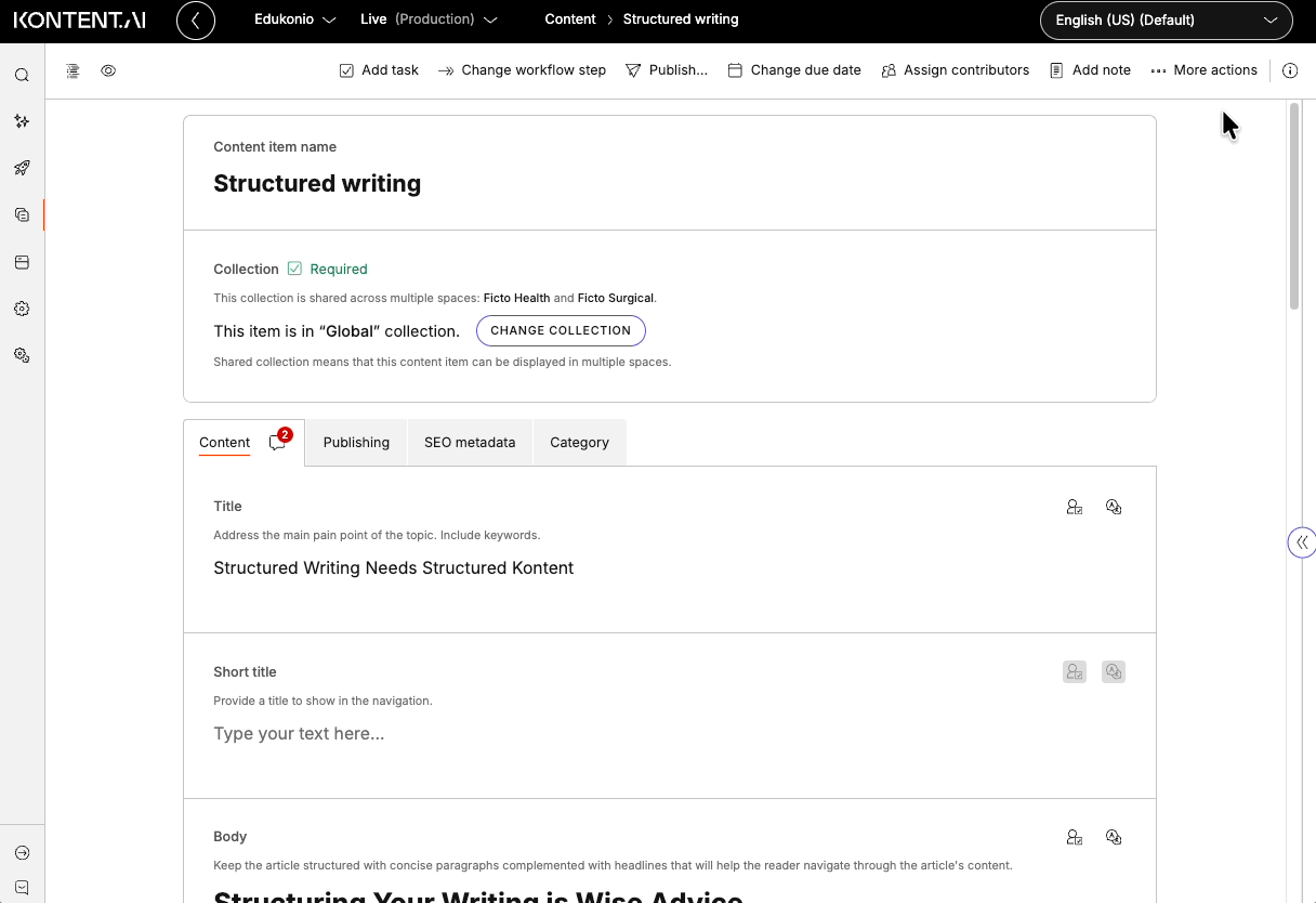 Comparing and viewing versions of a content item