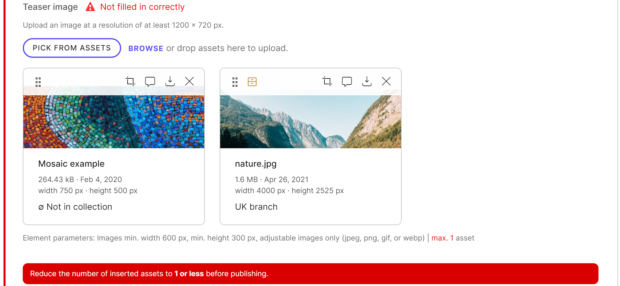 Incomplete asset element highlighted in red